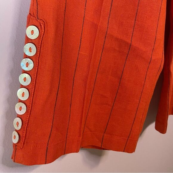 Vintage Red Pinstripe Linen Cropped Wide Leg High Rise Pull On Pants - Picture 5 of 6